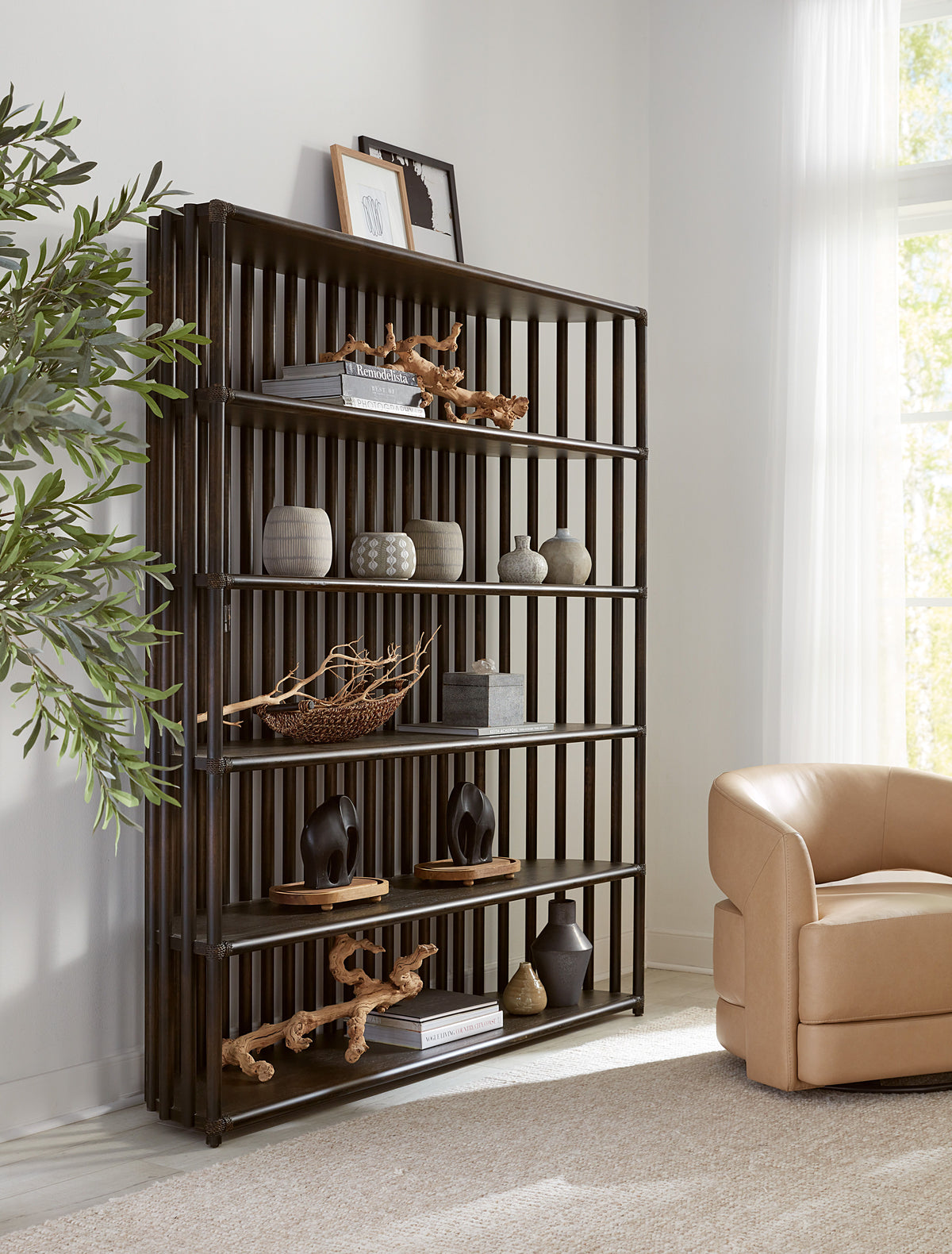 Retreat Slatted Bookcase - Black / Dark Brown by Hooker Furniture - View 3
