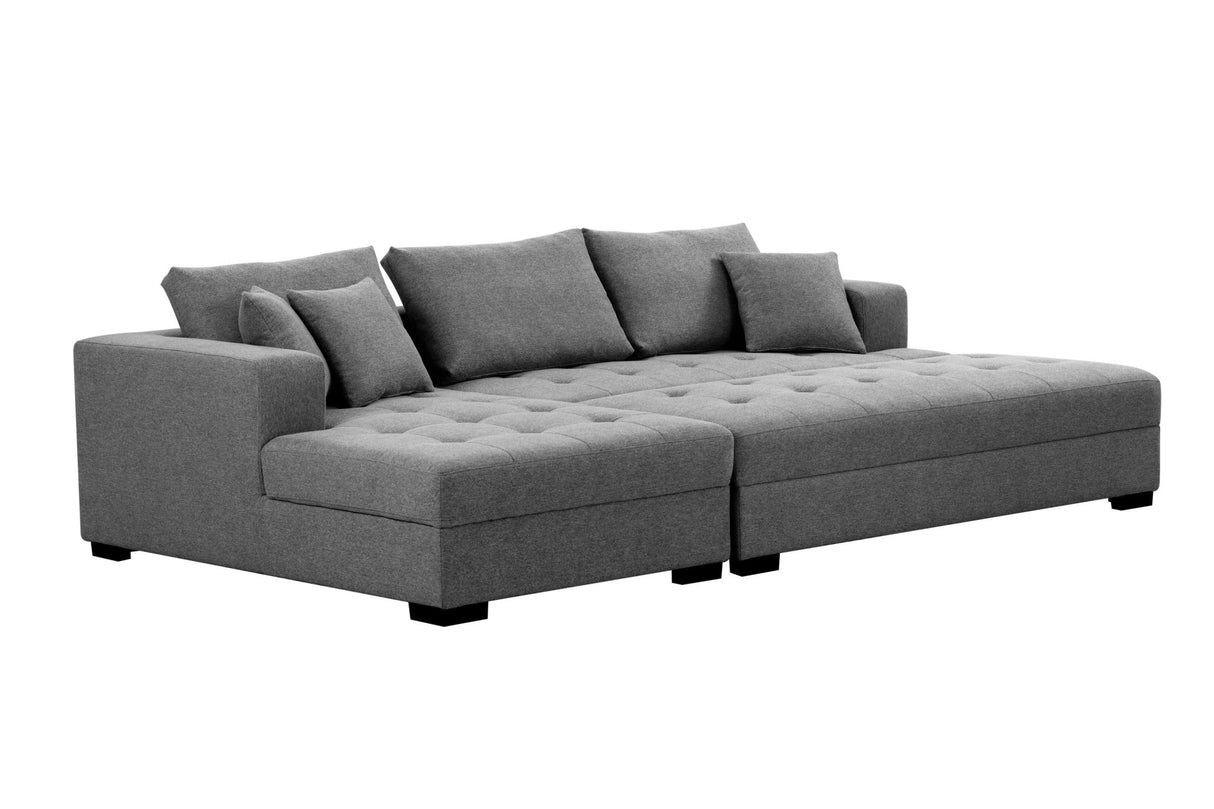 111'' Tufted Fabric 3 - Seat L - Shape Sectional Sofa Couch Set w/Chaise Lounge, Ottoman Coffee Table Bench, Dark Grey - W876S00066 - image - 13