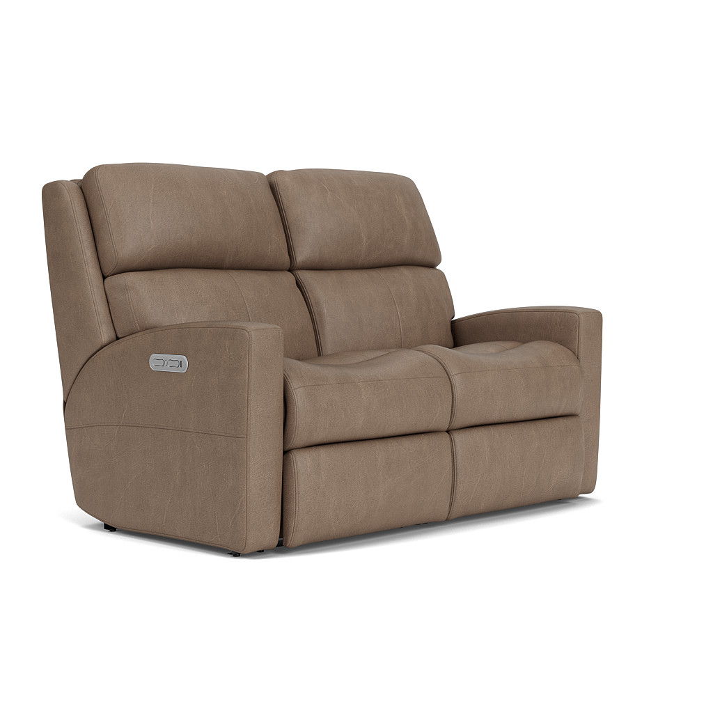 Catalina Transitional Leather Power Reclining Loveseat, Power Headrests | Flexsteel