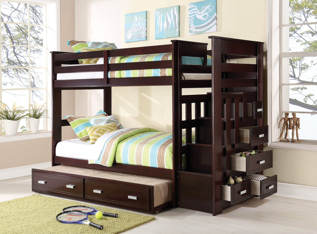 Allentown Espresso Finish Twin/Twin Bunk Bed W/Trundle & Storage - sold by Home Elegance USA