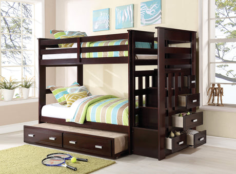 Allentown Espresso Finish Twin/Twin Bunk Bed W/Trundle & Storage - sold by Home Elegance USA