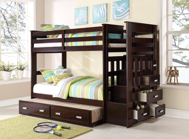 Allentown Espresso Finish Twin/Twin Bunk Bed W/Trundle & Storage - sold by Home Elegance USA