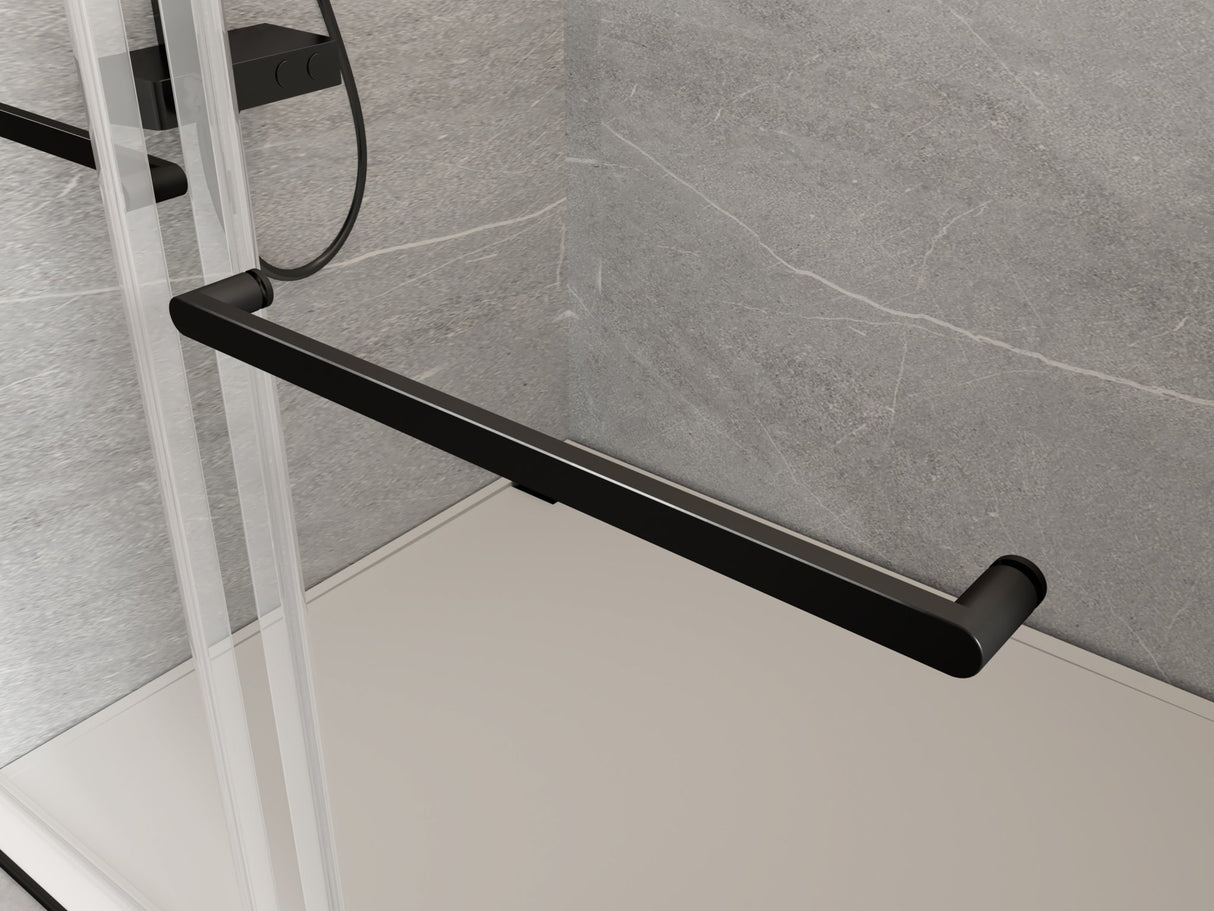 60" W x 76" H Double Sliding Frameless Soft - Close Shower Door with Premium 3/8 Inch (10mm) Thick Tampered Glass in Matte Black Stainless Steel 22D02 - 60MB - W157368837 - image - 5