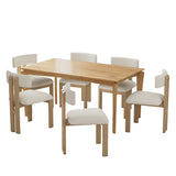 Mid-Century 7-Piece Dining Set with Upholstered Armless Chairs and Natural Wood Table