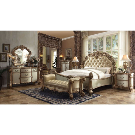 Acme - Vendome CK Bed 22994CK Brass Synthetic Leather & Gold Patina Finish