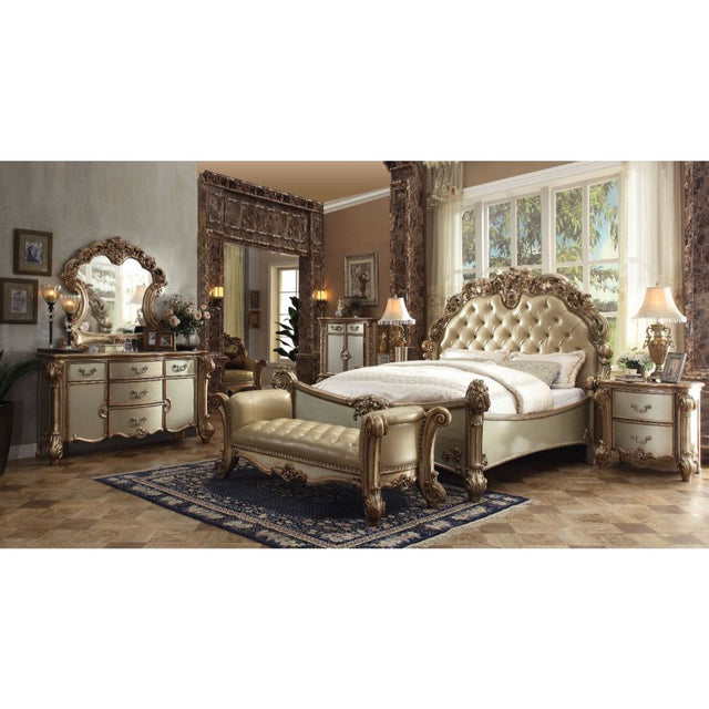 Acme - Vendome CK Bed 22994CK Brass Synthetic Leather & Gold Patina Finish