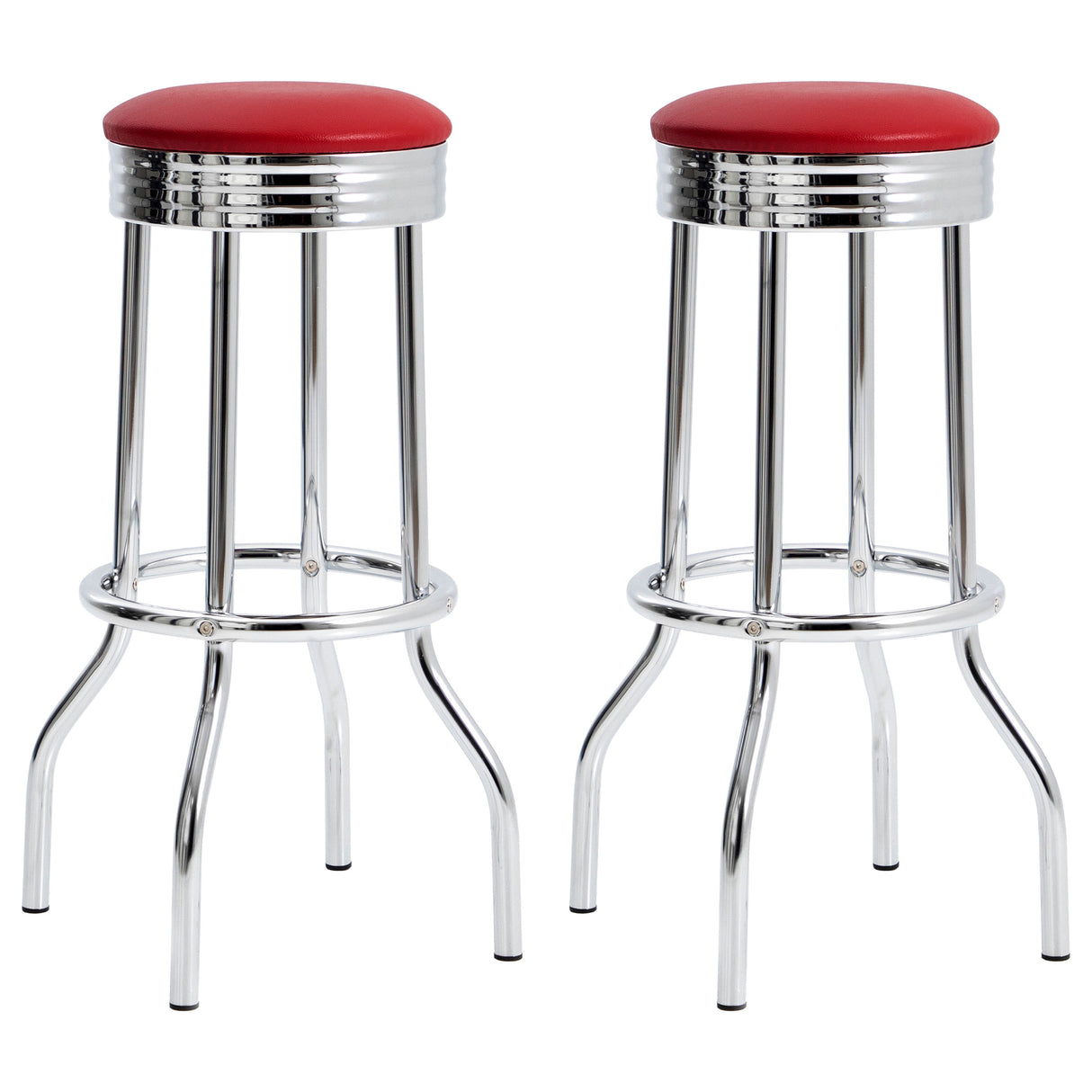 Swivel Bar Stool - Theodore Upholstered Top Bar Stools Red and Chrome (Set of 2)