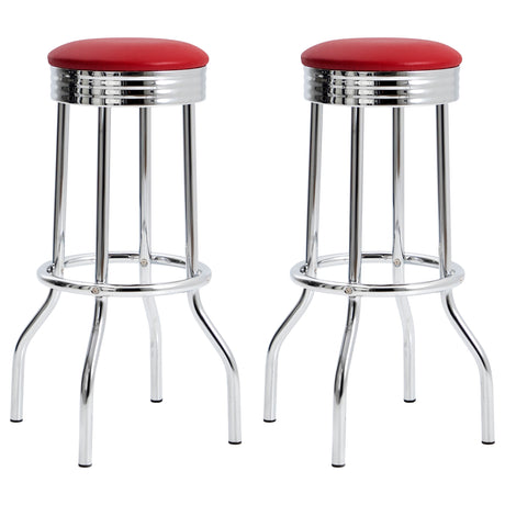 Swivel Bar Stool - Theodore Upholstered Top Bar Stools Red and Chrome (Set of 2)