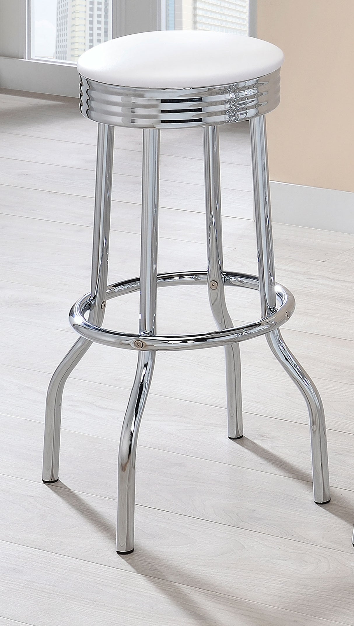 Swivel Bar Stool - Theodore Upholstered Top Bar Stools White and Chrome (Set of 2)