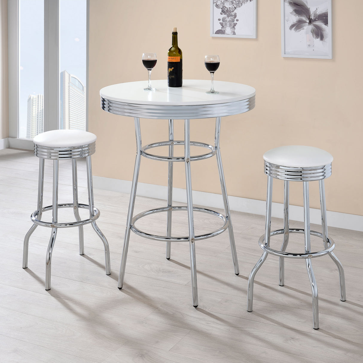 Swivel Bar Stool - Theodore Upholstered Top Bar Stools White and Chrome (Set of 2)