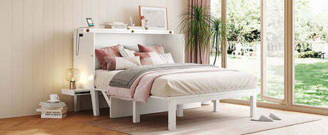 Queen Size Murphy Bed with USB Port and removable Shelves on Each Side,White - Home Elegance USA