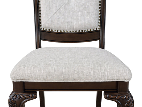Formal 5pc Rectangular Dining Table 18' Extendable Leaf Side Chair Arm Chair Rich Dark Coffee Brown Finish Intricately Carved Double Pedestal Base Solid Wood Dining Set - sold by Home Elegance USA
