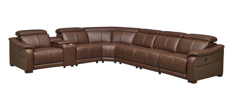 Leather Match Modular Sectional with Recliner Seat and Adjustable Headrest and Storage Console with Cup Holders - sold by Home Elegance USA