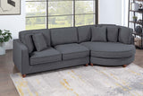 Modern Style 2pc XL Sectional Set Right Arm Round Sofa With Chaise Matching Four Pillow Wooden Legs Pewter Finish Primary Living Room