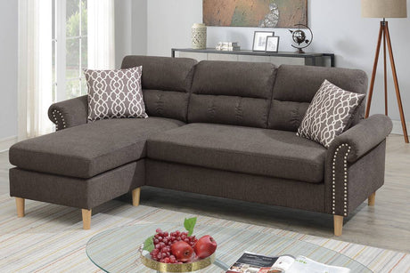 Tan Color Polyfiber Reversible Sectional Sofa Set Chaise Pillows Plush Cushion Couch Nailheads - sold by Home Elegance USA