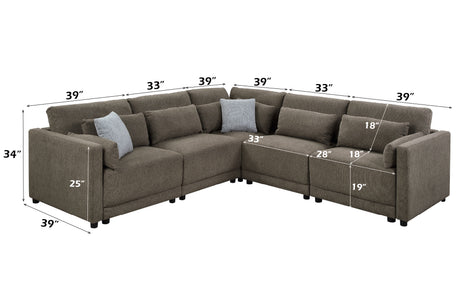 Rylie 5Pcs Brown Linen Modular Sectional Sofa with Toss Pillows - sold by Home Elegance USA