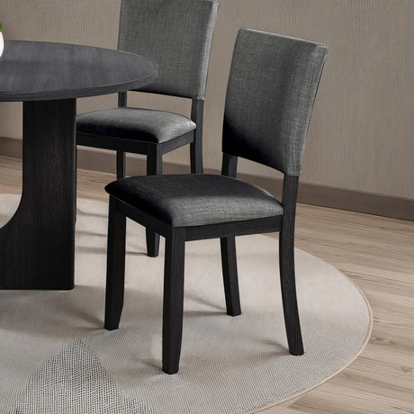 Contemporary Style 5pc Dining Set Kitchen Dinette Dark Gray Upholstered Fabric Chairs Round Table Pedestal Base Table 4x Side Chairs Dining Room - sold by Home Elegance USA