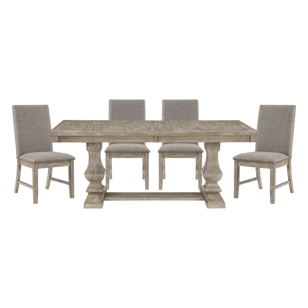 Traditional Style 5pc Dining Set Table with Extension Leaf and 4x Side Chairs Brownish Gray Finish Wooden Dining Kitchen Furniture