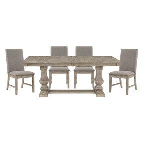 Traditional Style 5pc Dining Set Table with Extension Leaf and 4x Side Chairs Brownish Gray Finish Wooden Dining Kitchen Furniture - sold by Home Elegance USA