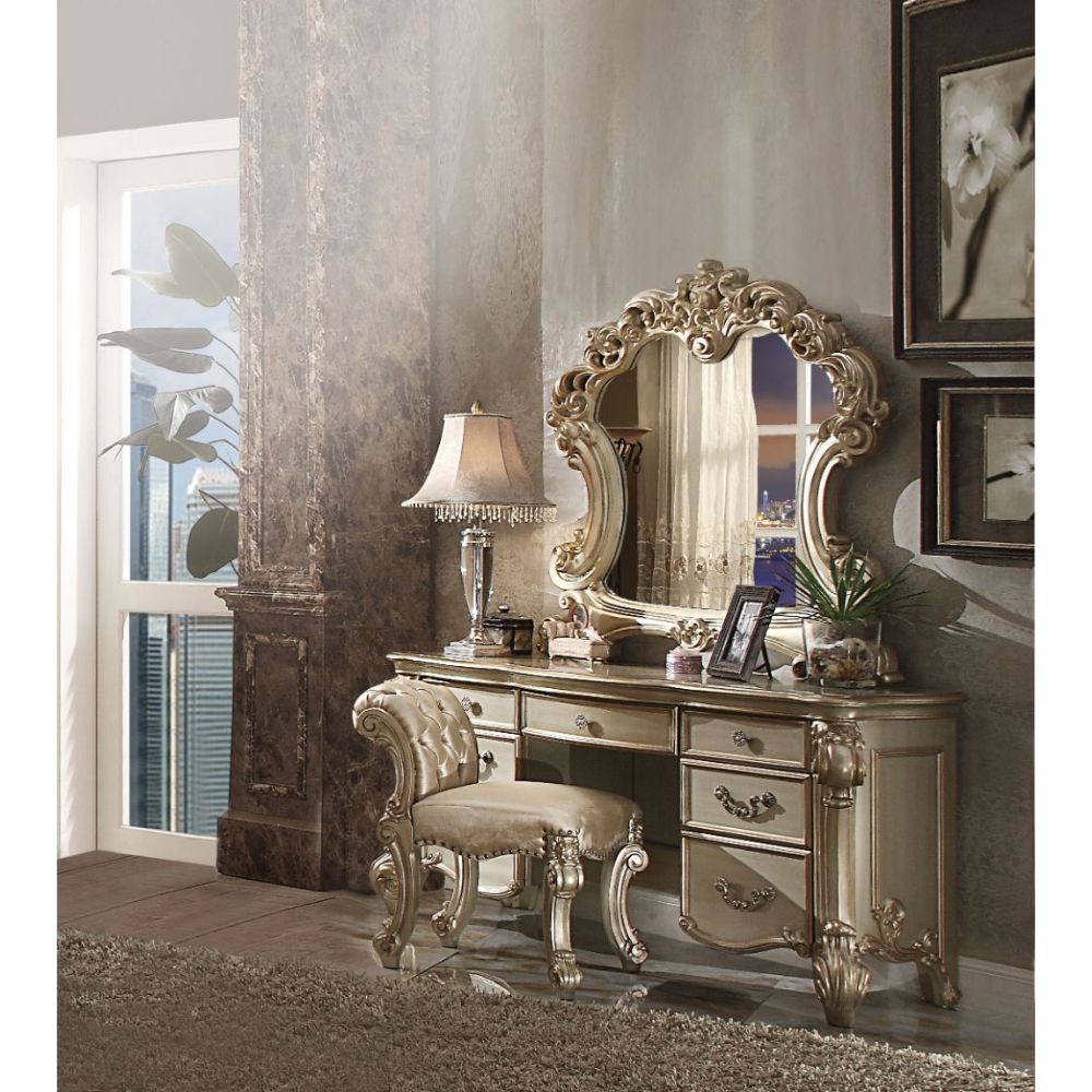 Acme - Vendome Vanity Desk 23007 Gold Patina & Bone Finish