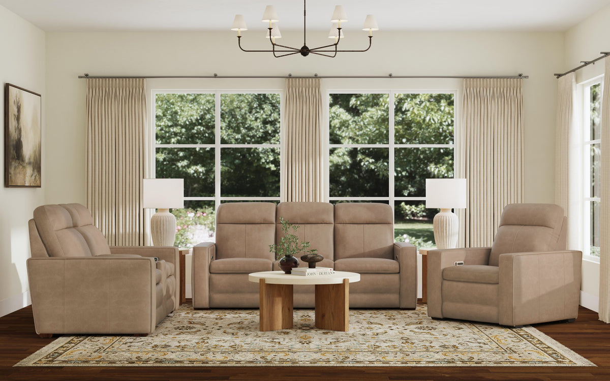 Dutch Power Reclining Sofa With Console, Power Headrest, & Lumbar - Light Brown | Flexsteel