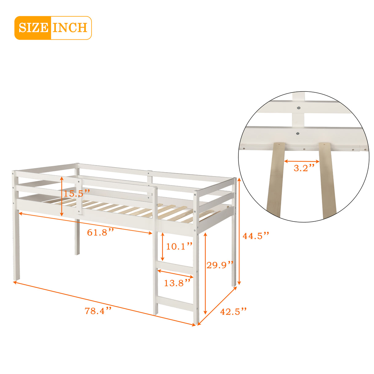 Low Study Twin Loft Bed with Cabinet and Rolling Portable Desk - White (OLD SKU :LP000113AAK) Home Elegance USA