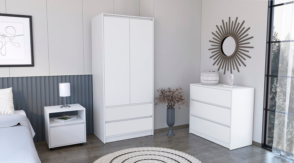 Beloit 3 Piece Bedroom Set, Nightstand + Dresser+ Armoire, White - sold by Home Elegance USA