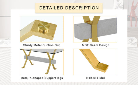 Table and chair set.Elegant Transparent Tempered Glass Dining Set - 71'x35.4' with 8 Light Gray PU Chairs with golden C-tube metal leg. - sold by Home Elegance USA