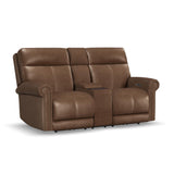 Alexander Power Reclining Loveseat With Console, Power Headrest & Lumbar - Khaki Brown | Flexsteel