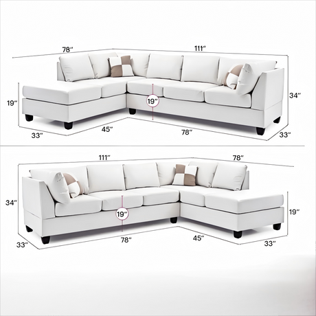 Malone G647B-SC Sectional Sofa with Pocketed Coil and Foam Seating, White PU, 111x78x34 inches - sold by Home Elegance USA