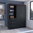 Kenya 3 Drawers Armoire, Double Door, 3-Tier Shelf -Black - sold by Home Elegance USA