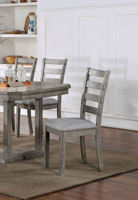 Dining Table 6x Side Chairs 7pcs Dining Set Grey Finish Dining Room Furniture Fabric Seat Rustic Style - sold by Home Elegance USA