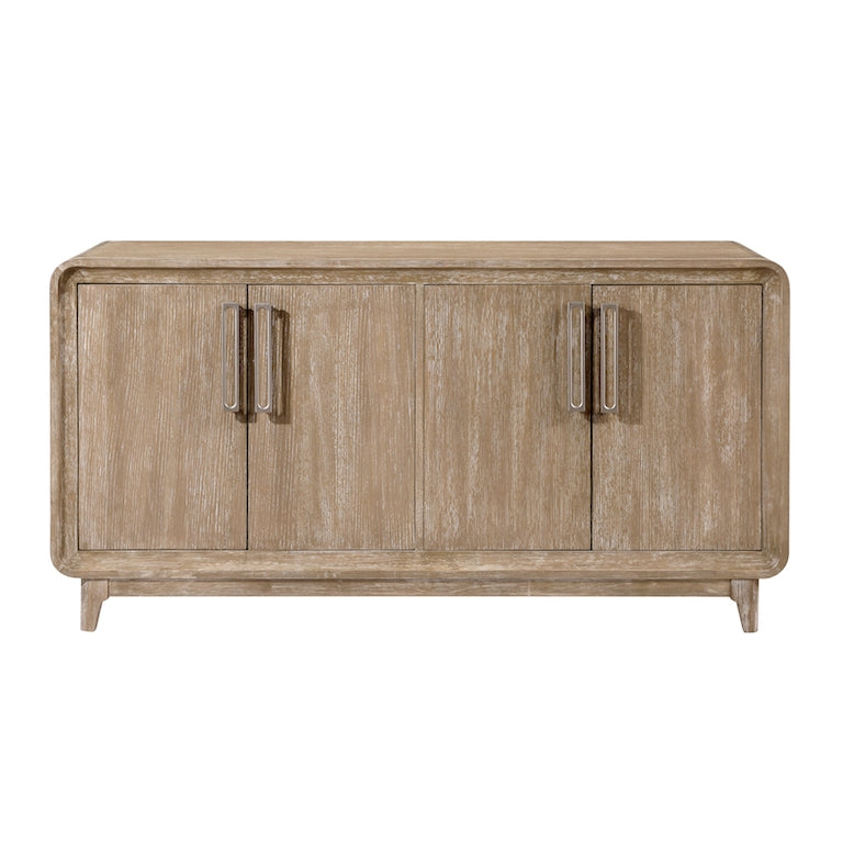 Wooden sideboard with four doors on a white background