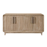Wooden sideboard with four doors on a white background