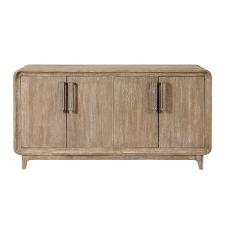 Wooden sideboard with four doors on a white background
