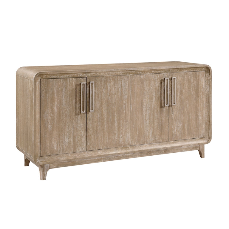 Wooden sideboard with three doors on a white background