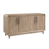 Wooden sideboard with three doors on a white background