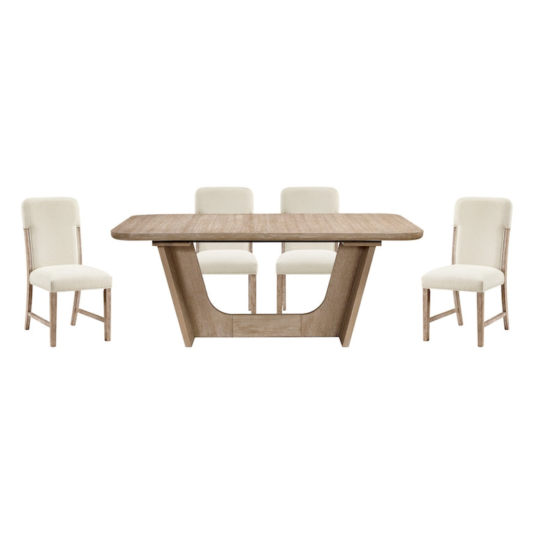Dining table with four chairs on a white background