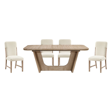 Dining table with four chairs on a white background