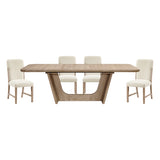 Dining table with four chairs on a white background