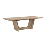 Wooden dining table with a modern design on a white background