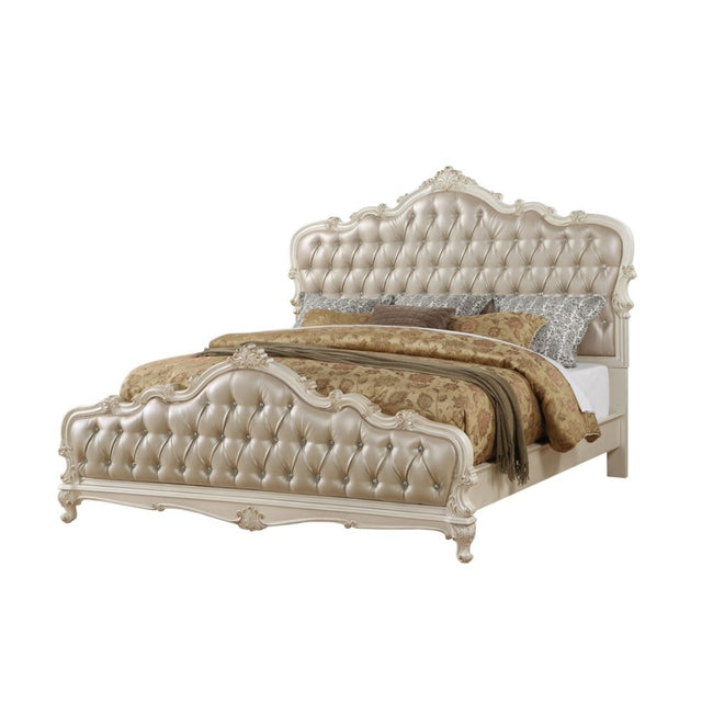 Acme - Chantelle CK Bed 23534CK Rose Gold Synthetic Leather & Pearl White Finish