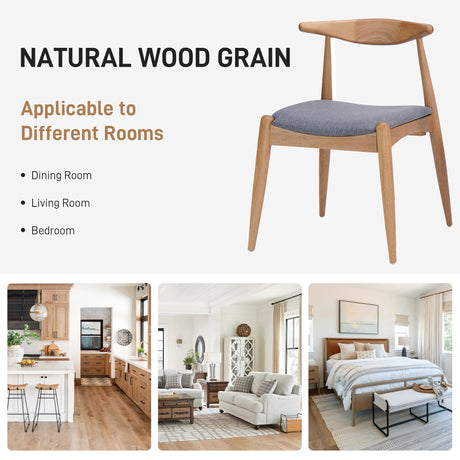 Mid-Century Modern 5-Piece Dining Set: Solid Rubberwood Table + 4 Gray Upholstered Chairs, White Oak Finish, Gray Fabric - sold by Home Elegance USA