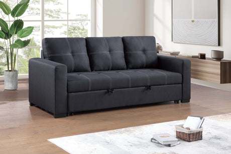 Sectional Sofa Pull out Bed Living Room Couch Black Polyfiber Upholstered Tufted Convertible Sofa