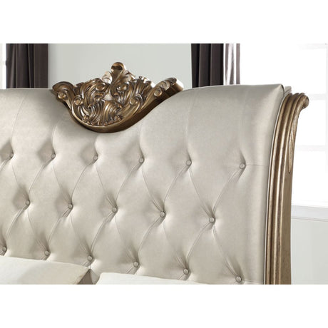 Acme - Orianne CK Bed 23784CK Cream Synthetic Leather & Champagne Finish