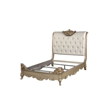 Acme - Orianne CK Bed 23784CK Cream Synthetic Leather & Champagne Finish