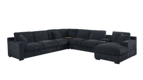 Celine 141.5' Dark Gray Chenille Fabric Corner Sectional Sofa with Right-Facing Chaise, Cupholders, and Charging Ports - sold by Home Elegance USA