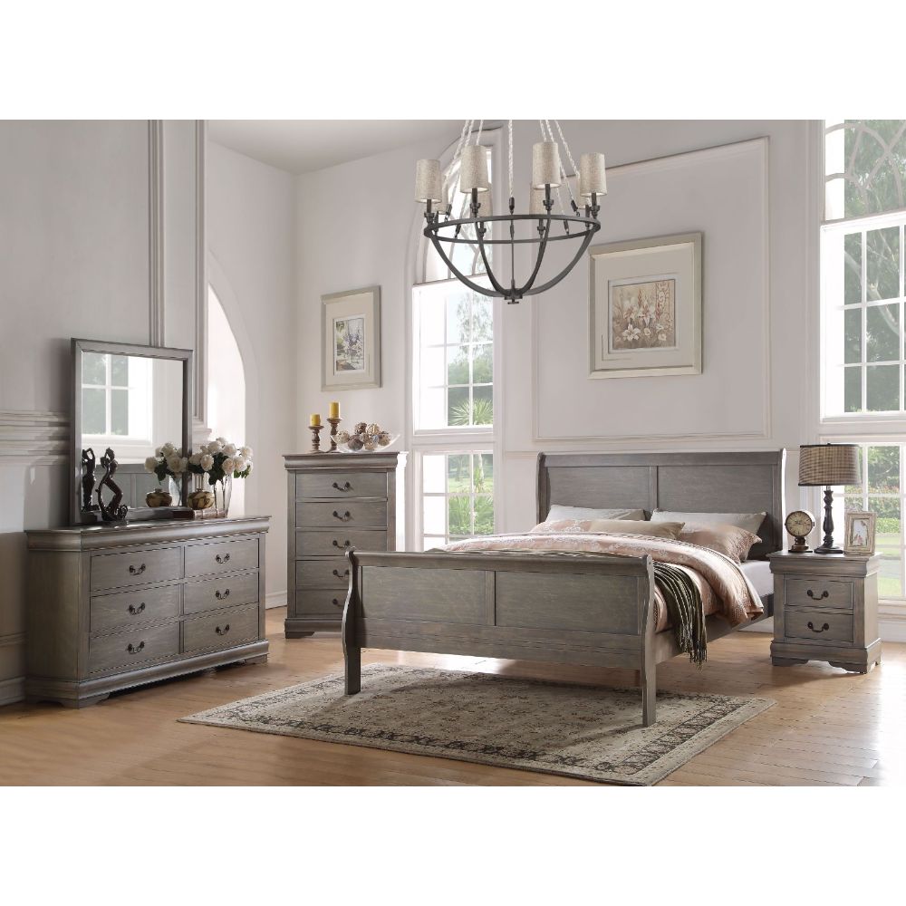 Acme - Louis Philippe EK Bed 23857EK Antique Gray Finish