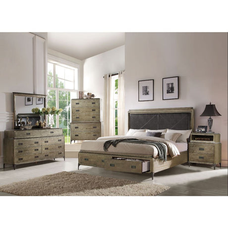 Athouman EK Bed W/Storage 23917EK Synthetic Leather & Weathered Oak Finish | Acme - 23917EK - Home Elegance USA - 2