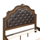 Decorative brown leather headboard with wooden frame on a white background